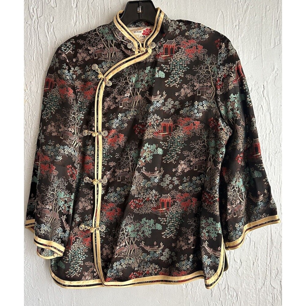 Peony VTG Shanghai Women's Kimono Top Satin Fashion Date Night Art Asia Rare